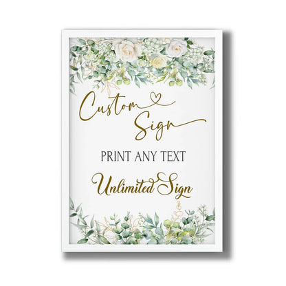White Rose and Eucalyptus Leaves Wedding Event Sign Printable