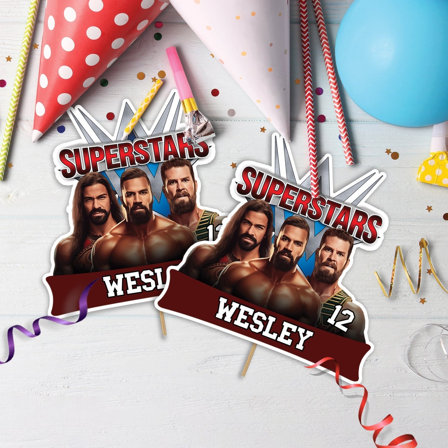 WWE WrestleMania Birthday Decorations, WWE Party Supplies, Royal Rumble Themed, Pro Wrestling Digital Template, Editable WWE WrestleMania Image SVG PNG