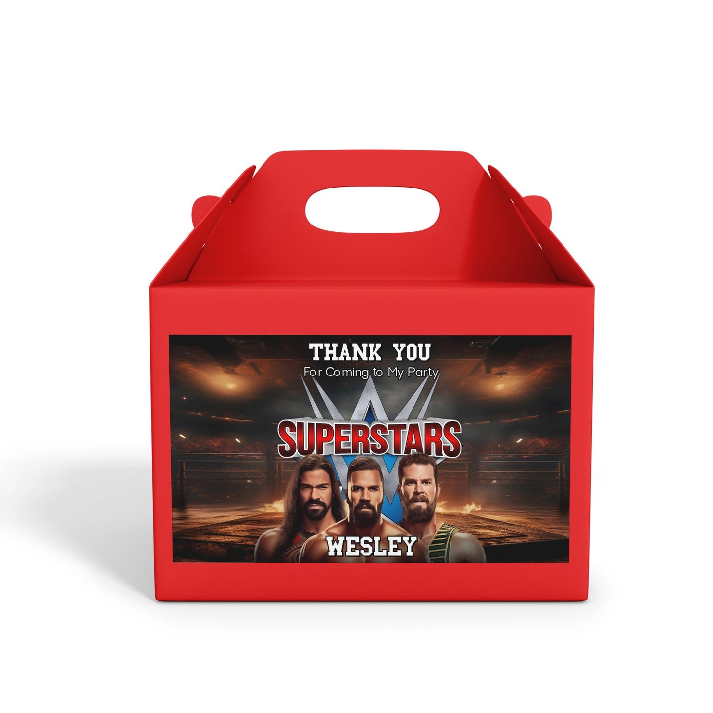 WWE themed treat box label