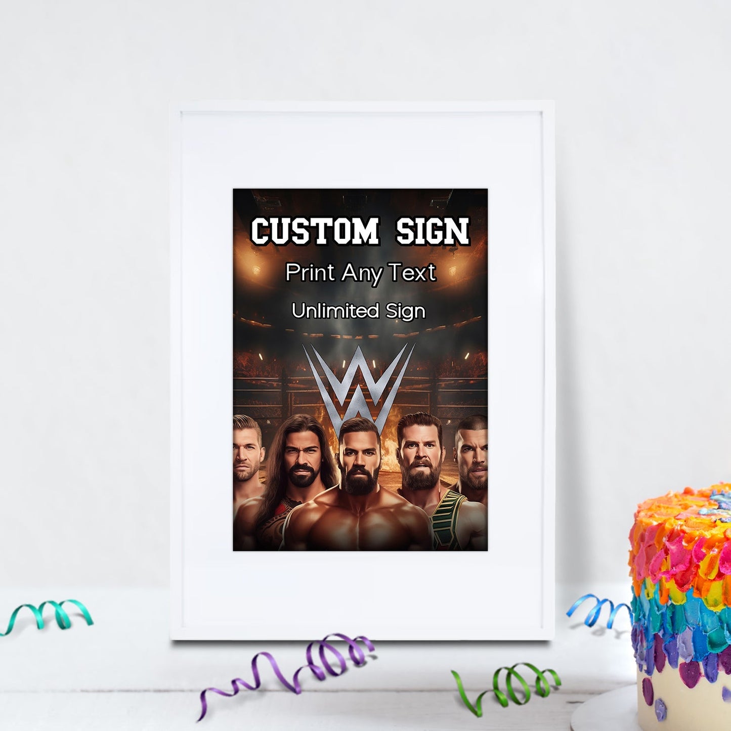 WWE WrestleMania Birthday Decorations, WWE Party Supplies, Royal Rumble Themed, Pro Wrestling Digital Template, Editable WWE WrestleMania Image SVG PNG