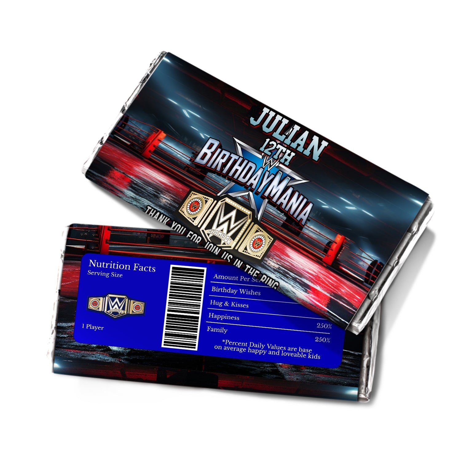 WWE themed chocolate label