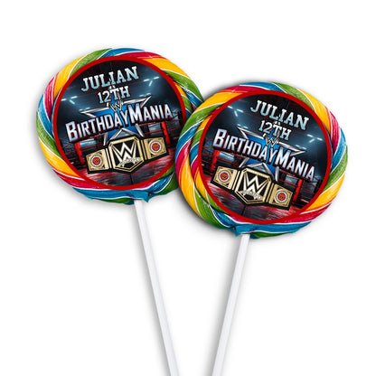 WWE themed lollipop label