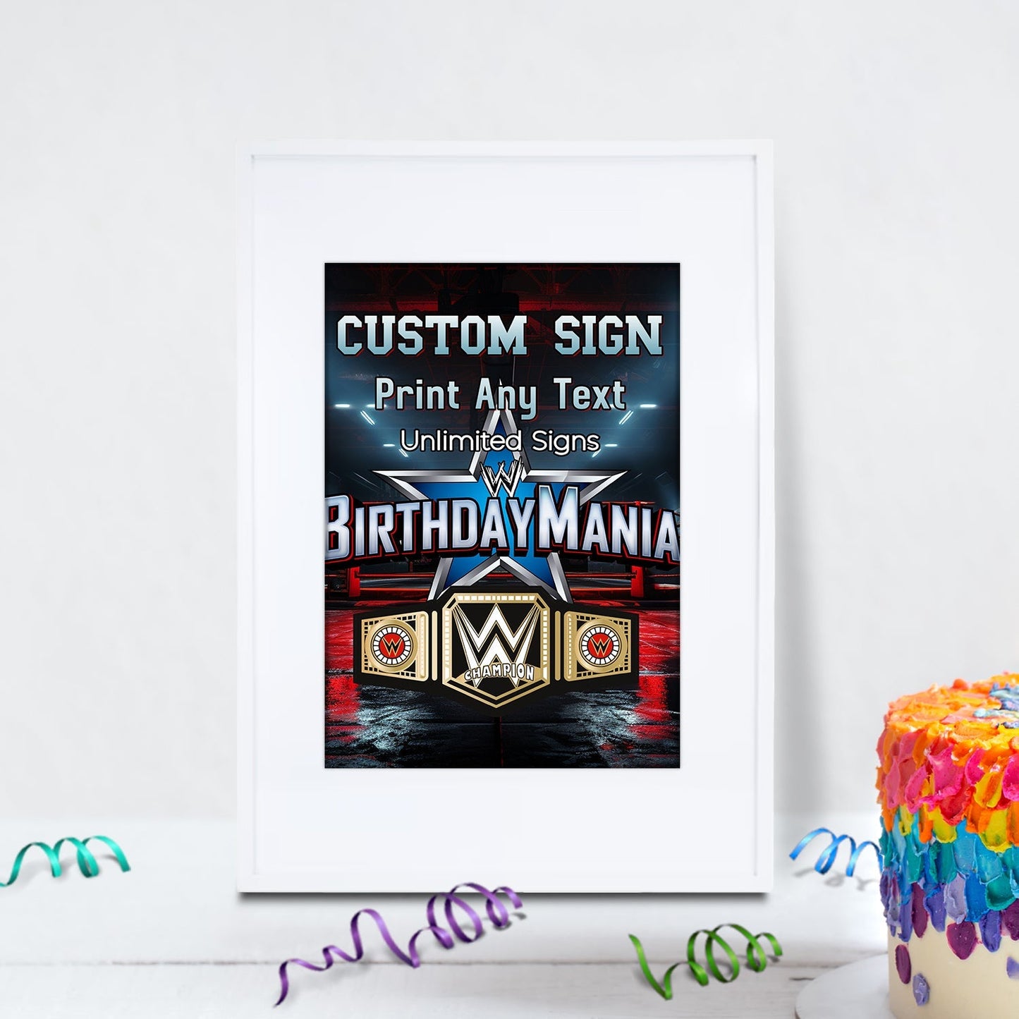 WWE WrestleMania Birthday Decorations, WWE Party Supplies, Royal Rumble Themed, Pro Wrestling Digital Template, Editable WWE WrestleMania Image SVG PNG