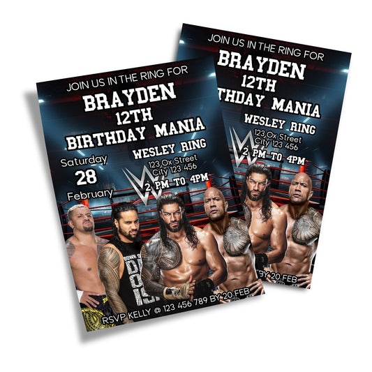 WWE The Bloodline themed personalized birthday card invitations