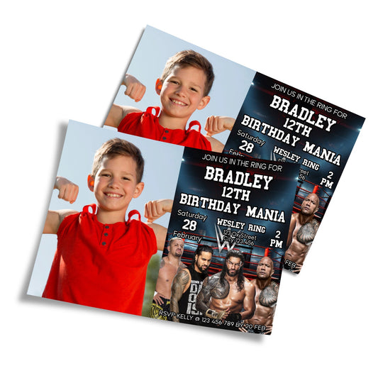 WWE The Bloodline themed personalized photo card invitations