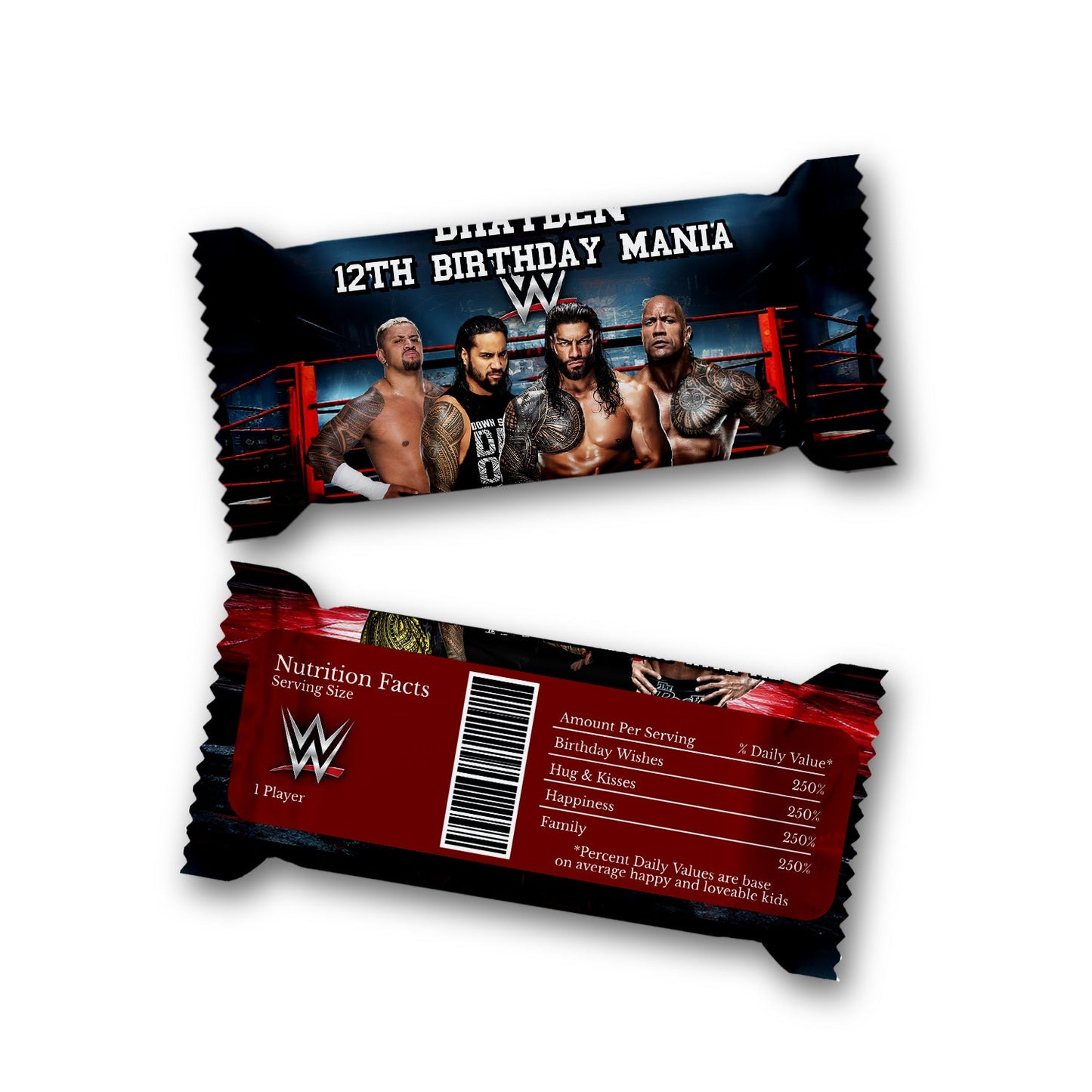 WWE The Bloodline themed Rice Krispies treats and candy bar label