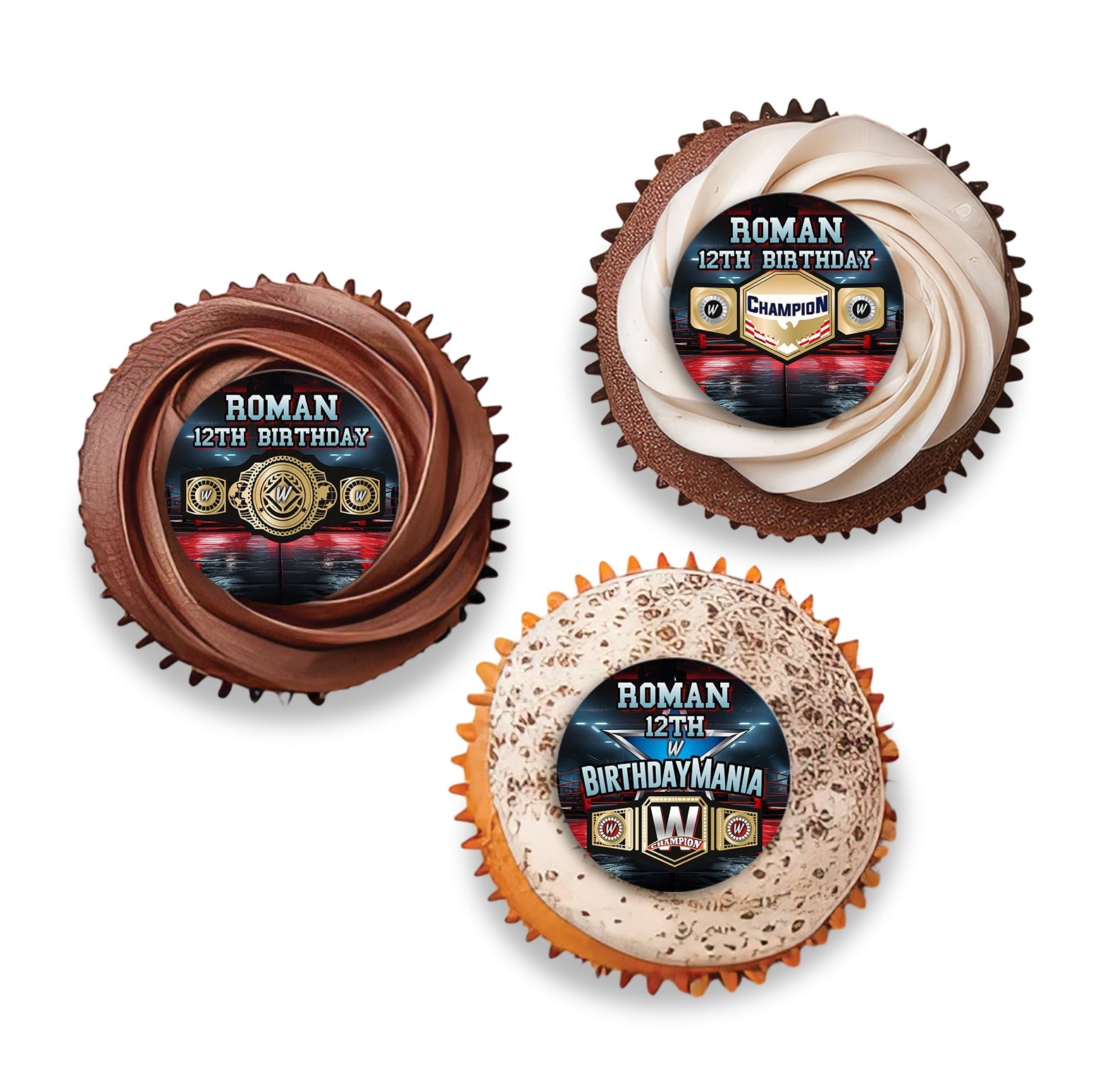 Personalized WWE cupcake toppers set