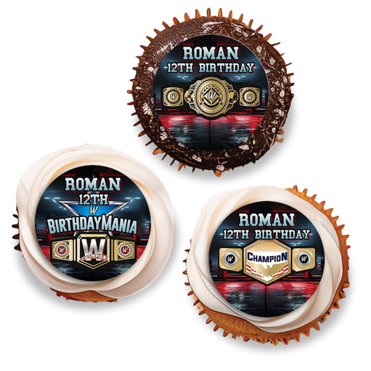 Personalized WWE cupcake toppers set