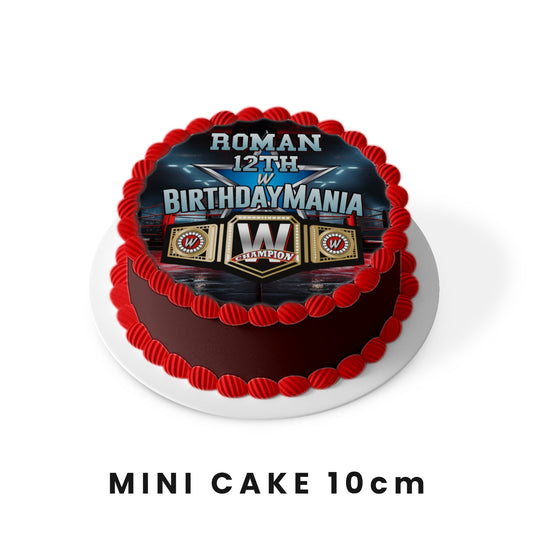 Round WWE edible sheet cake image with personalized design