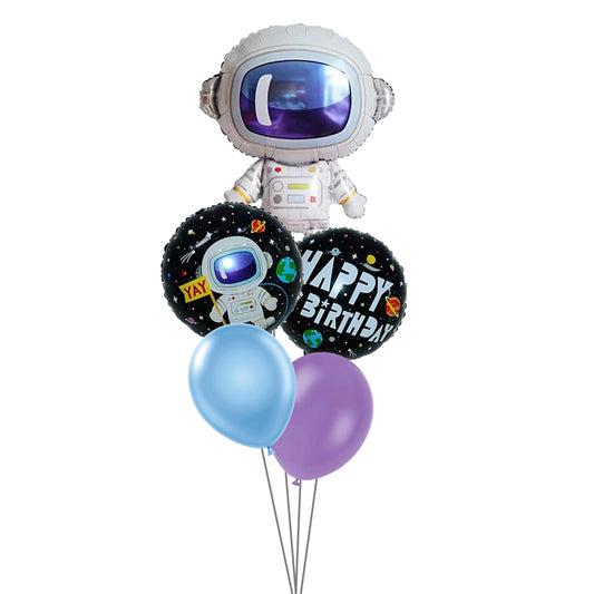 Astronaut Space Theme Foil Balloon Set with Round Happy Birthday Balloons for Kids Birthday Decoration Pack of 5