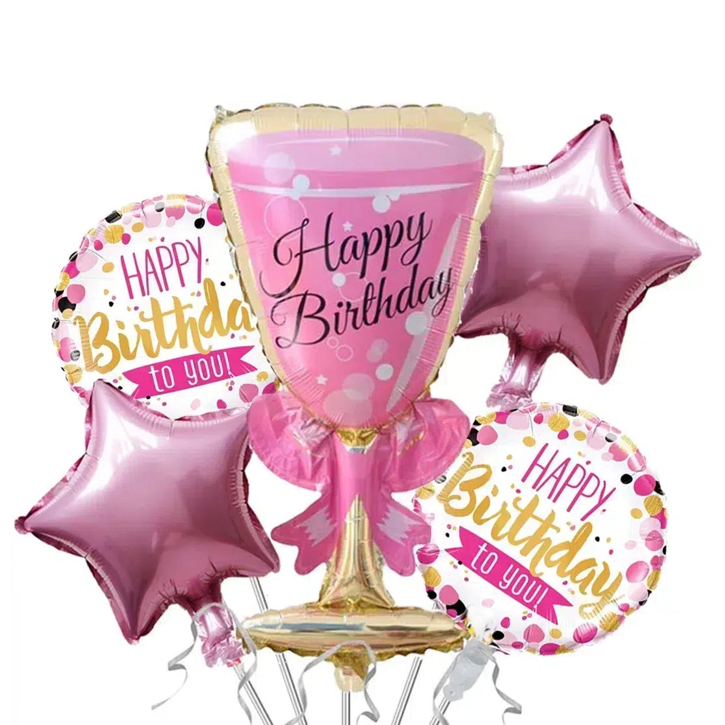 5pcs Pack Pink Champagne Foil Balloon Bouquet