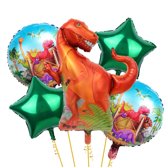 Large Dinosaur Foil Balloons - 5 Pcs Foil Balloons | Jungle Theme