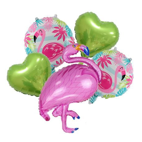 5Pcs (41” FLAMINGO-1Pcs+18” Circle-2Pcs+18” Heart-2Pcs) Foil Balloons Set, Birthday Baby Shower Tropical Party Theme Hawaii Party for Luau Decor Hawaiian Decorations