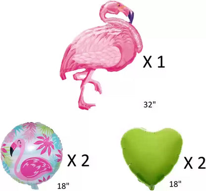 5Pcs (41” FLAMINGO-1Pcs+18” Circle-2Pcs+18” Heart-2Pcs) Foil Balloons Set, Birthday Baby Shower Tropical Party Theme Hawaii Party for Luau Decor Hawaiian Decorations