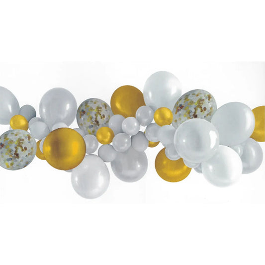 Gold and white confetti balloon garland kit for elegant party decorations