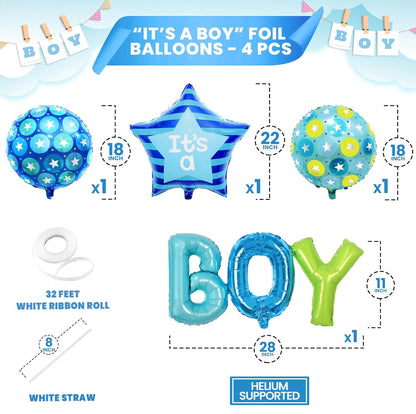 Baby Boy Balloons Set - Pack of 4 | Its A Boy Balloon, Boy Gender Reveal Decorations | Boy Letter Balloons, Its A Boy Balloons for Baby Shower Decorations | Boy Baby Shower Balloons for Boy