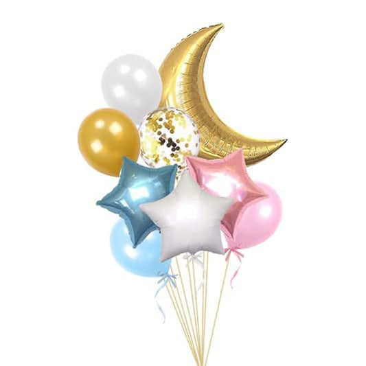 Moon and Star Balloons Bouquet Balloons for Your Party Celebration | Twinkle Little Star Baby Shower Birthday (Pink Blue)