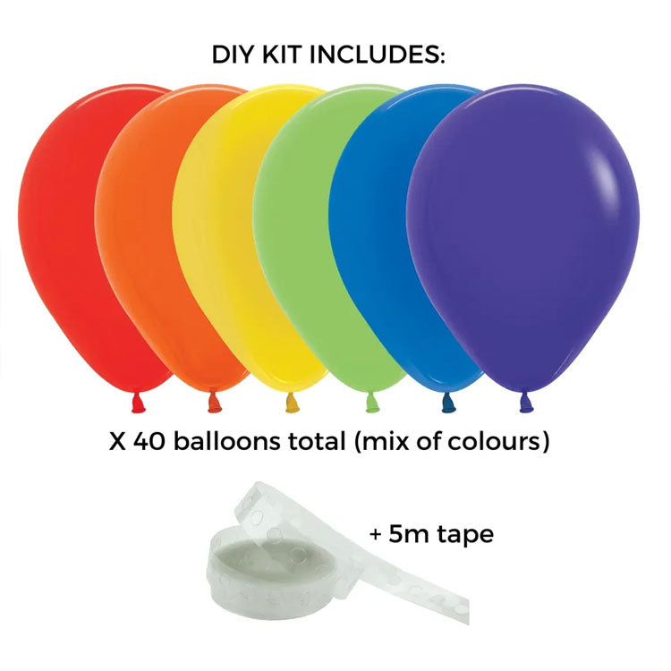 Colorful rainbow balloon garland kit with assorted vibrant balloons for party decorations