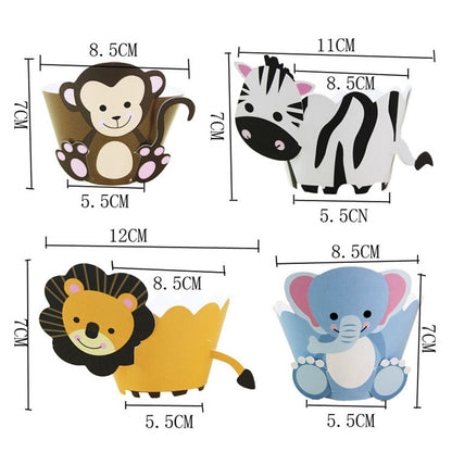 Set of safari animal-themed cupcake wrappers and toppers for jungle-themed party decorations