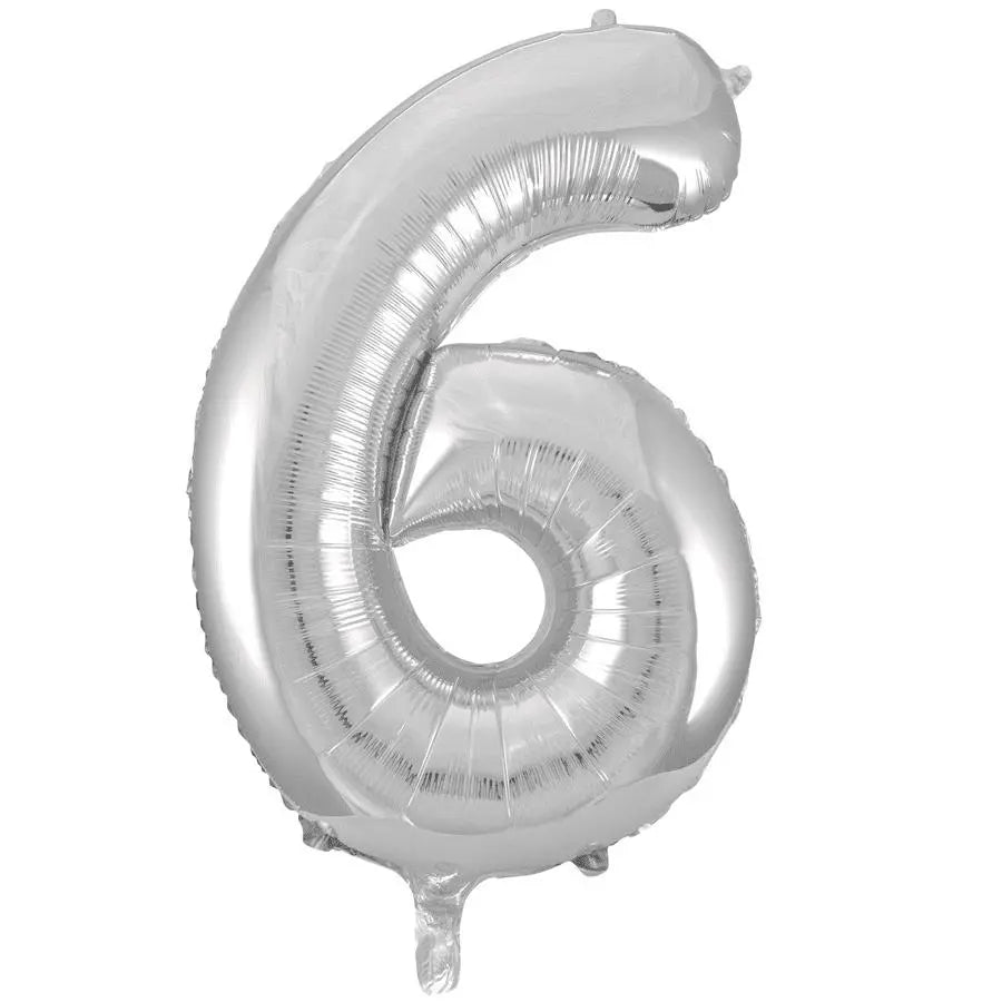 Giant Silver Number 6 Foil Balloon