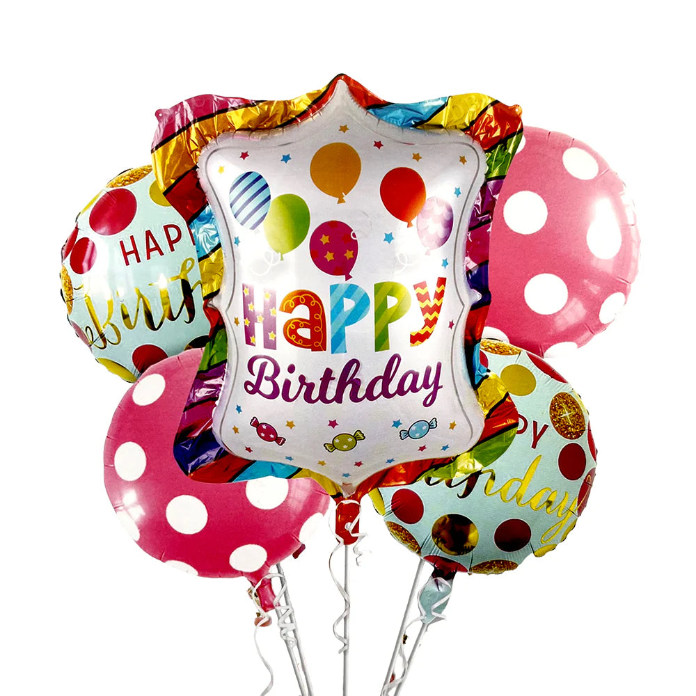 Happy Birthday 5 in 1 Set Multi color Balloons Square