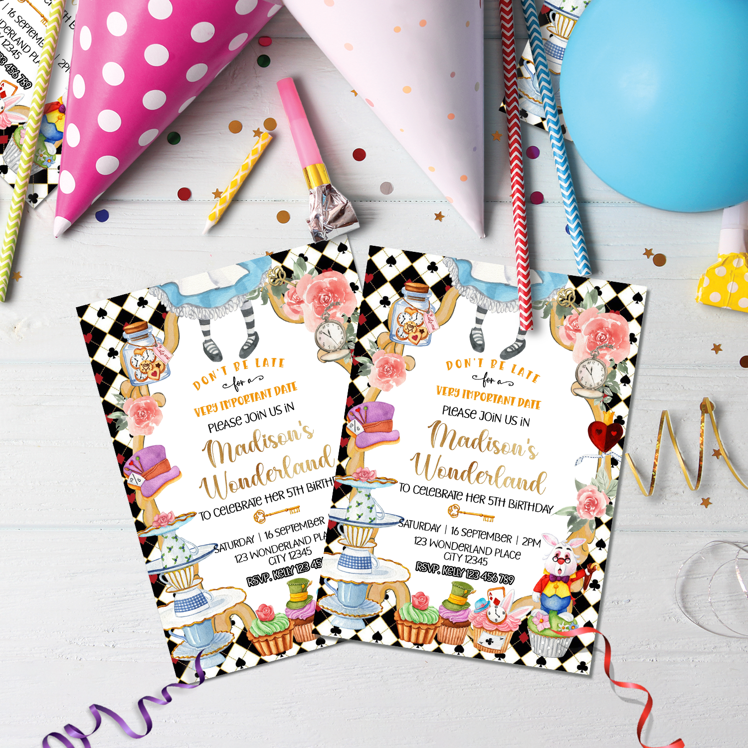 Alice in Wonderland Birthday Decorations, Tea Party Party Supplies, Mad Hatter, Onederland, Alice in Wonderland SVG