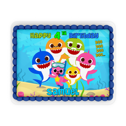 Rectangle Personalized Cake Images with Baby Shark design