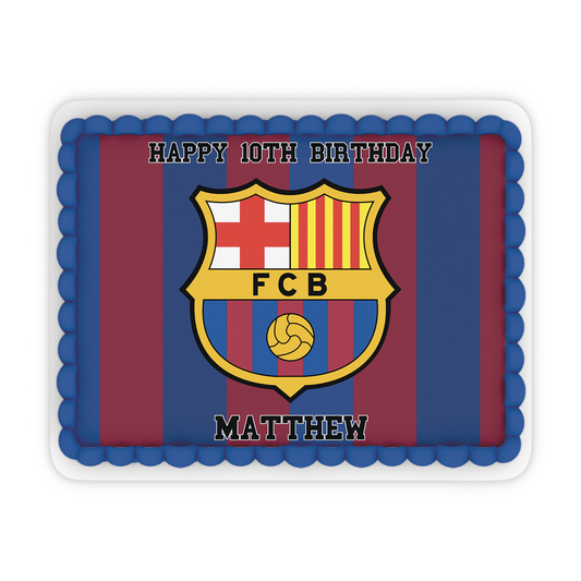 Rectangle-shaped FC Barcelona personalized cake images