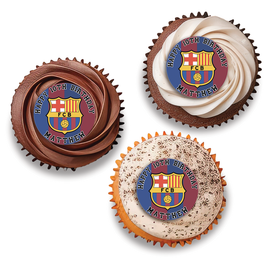FC Barcelona themed personalized cupcakes toppers