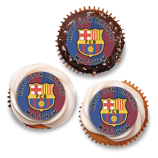 FC Barcelona themed personalized cupcakes toppers