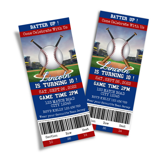 Personalized Baseball Birthday Ticket Invitations