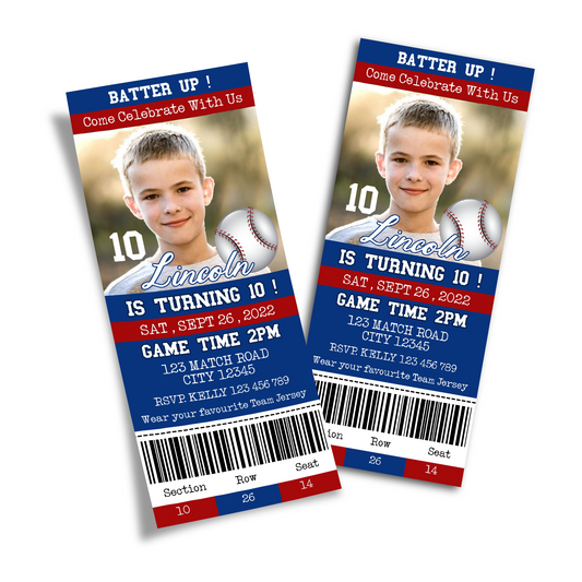 Personalized Baseball Photo Ticket Invitations