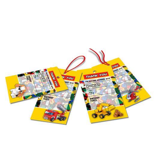 Favor tags or thank you tags with a Lego theme