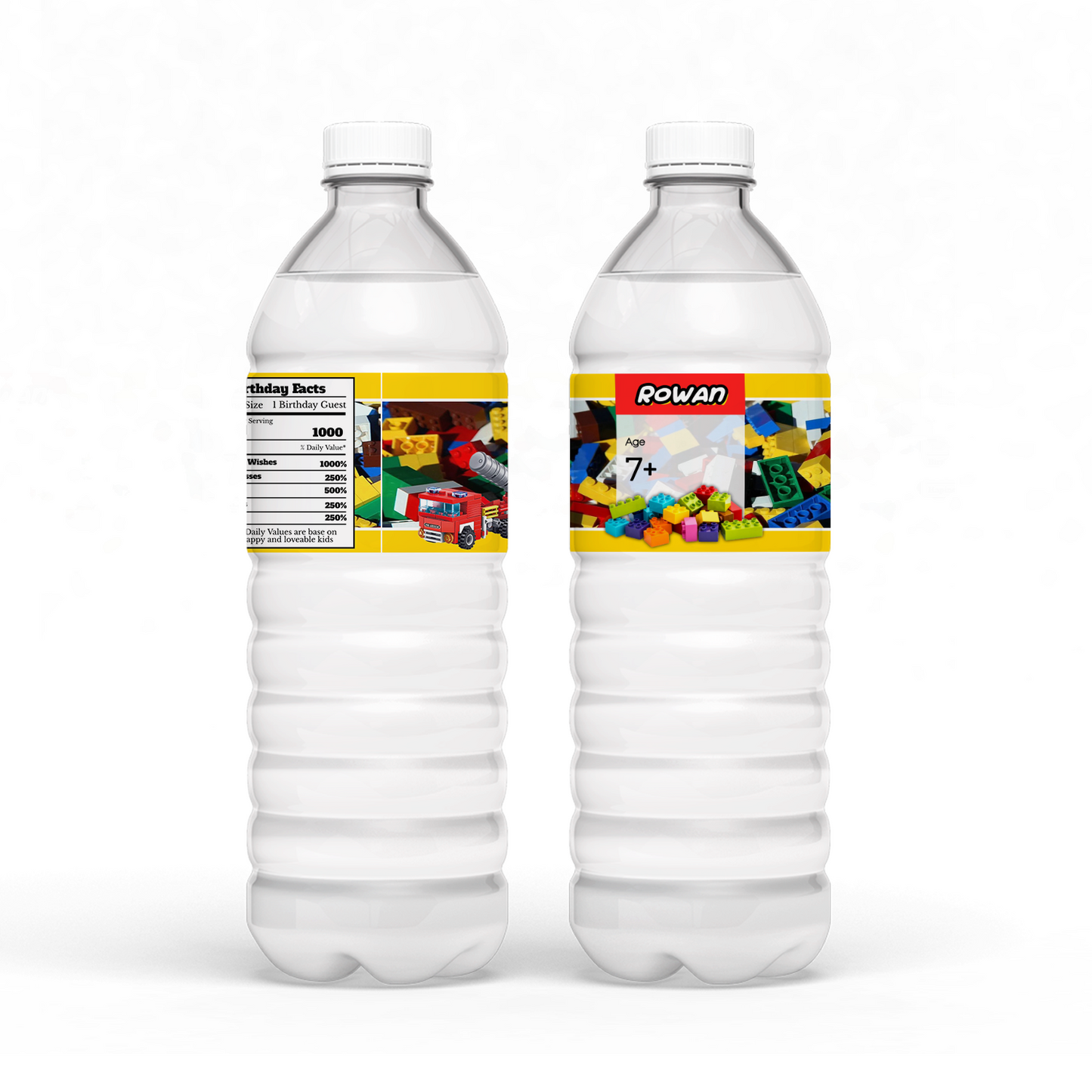 Water bottle label with a Lego theme
