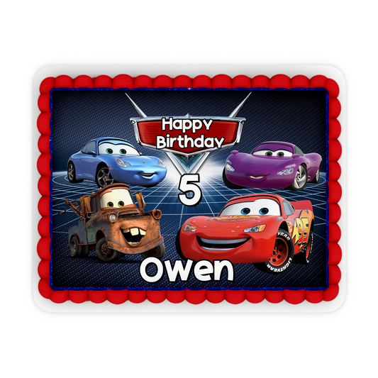 Rectangle Cars Lightning McQueen Personalized Cake Images adding a touch of Cars magic