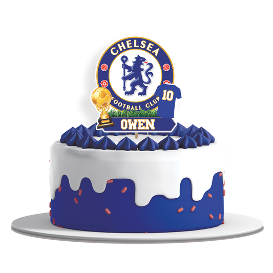 Chelsea FC themed personalized cake toppers
