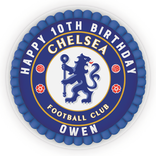 Round-shaped Chelsea FC personalized cake images