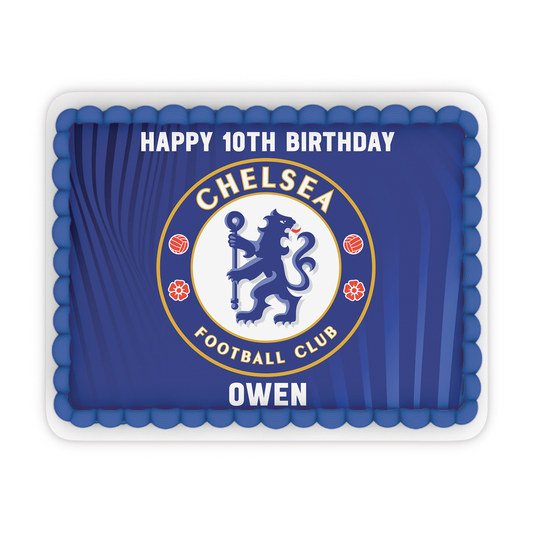 Rectangle-shaped Chelsea FC personalized cake images