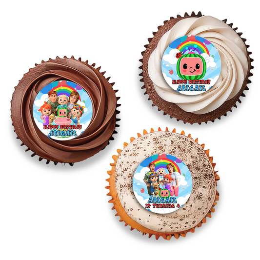 Cocomelon themed personalized cupcakes toppers