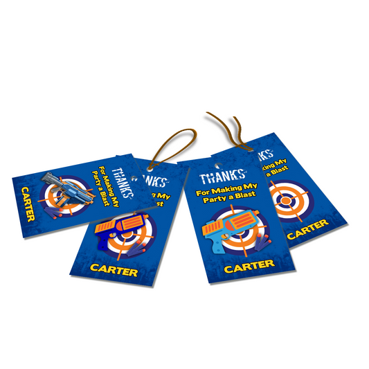 Nerf-themed favor tags or thank you tags, showing your appreciation to your guests.