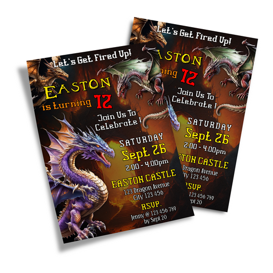 Personalized birthday card invitations with a Dragon theme