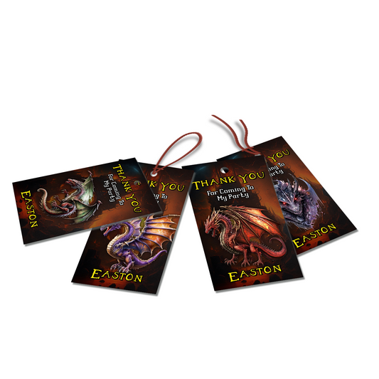 Favor tags or thank you tags with a Dragon theme