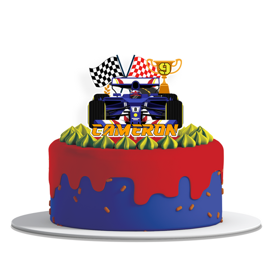 Personalized cake toppers with a Formula One theme