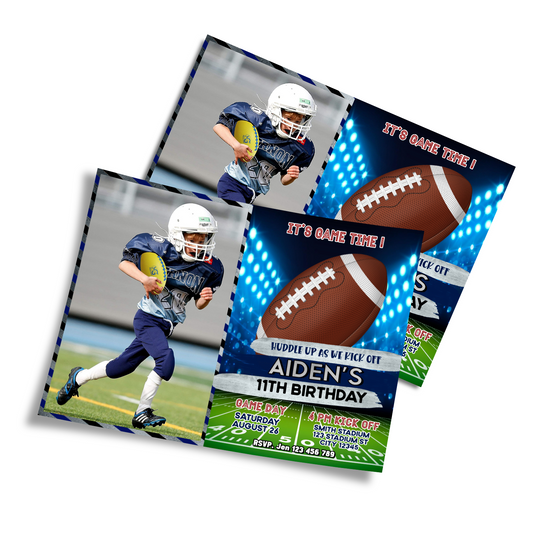Personalized photo card invitations with a Football theme