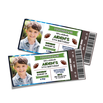 Personalized photo ticket invitations with a Football theme
