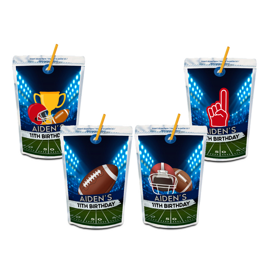 Caprisun label or juice pouch label with a Football theme