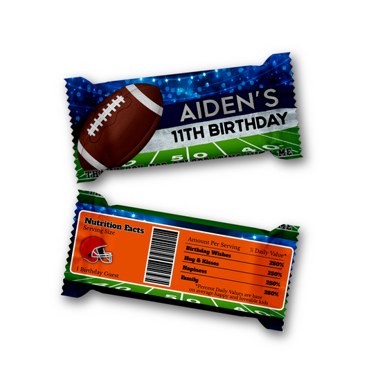 Rice Krispies treats label and candy bar label with a Football theme