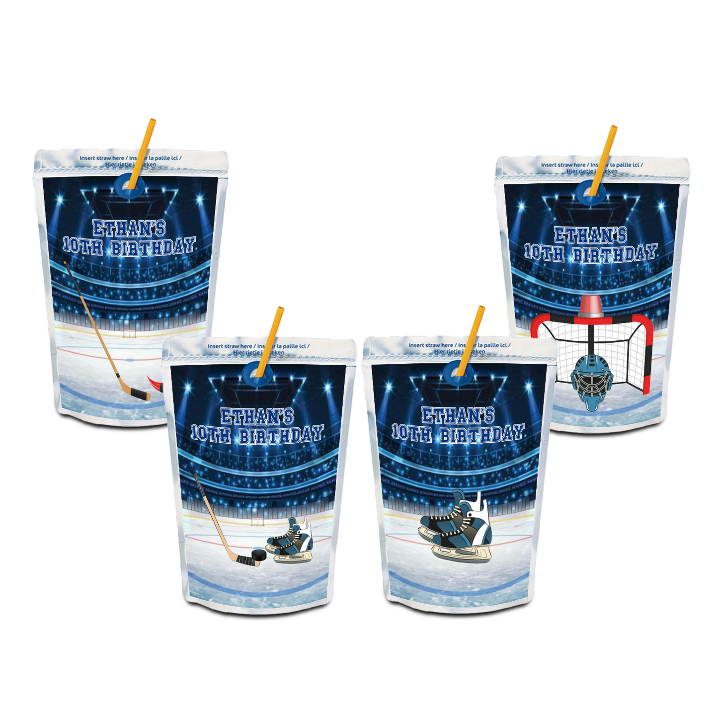 Caprisun label or juice pouch label adorned with a customized Hockey theme.