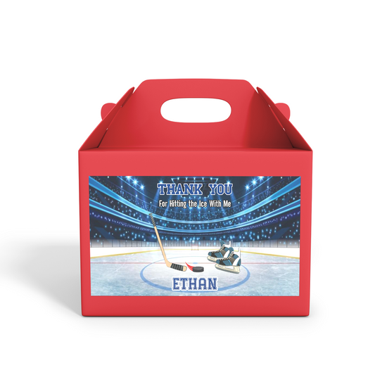 Gable box label featuring a distinct and personal touch of Hockey design.