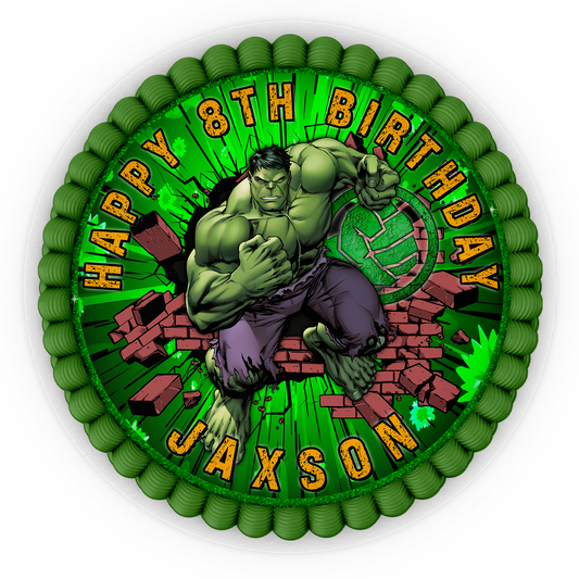 Round Personalized Cake Images featuring Incredible Hulk